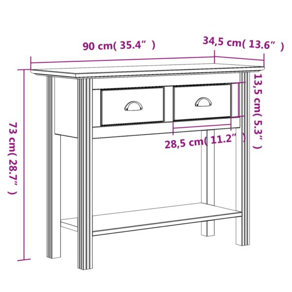 vidaXL Console Table BODO Brown 35.4"x13.6"x28.7" Solid Wood Pine - Image 8