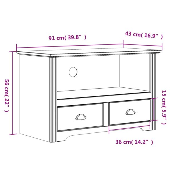 vidaXL TV Stand with 2 Drawers BODO Brown 35.8"x16.9"x22" Solid Wood Pine - Image 8