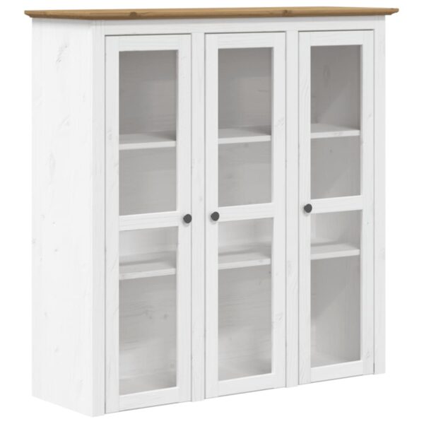 vidaXL Cabinet with Glass Doors BODO White and Brown Solid Wood Pine - Image 2