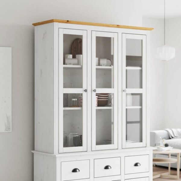 vidaXL Cabinet with Glass Doors BODO White and Brown Solid Wood Pine