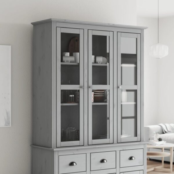 vidaXL Cabinet with Glass Doors BODO Gray Solid Wood Pine