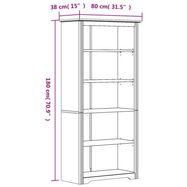 vidaXL Bookcase BODO Brown 31.5"x15"x70.9" Solid Wood Pine 5-Tier - Image 6