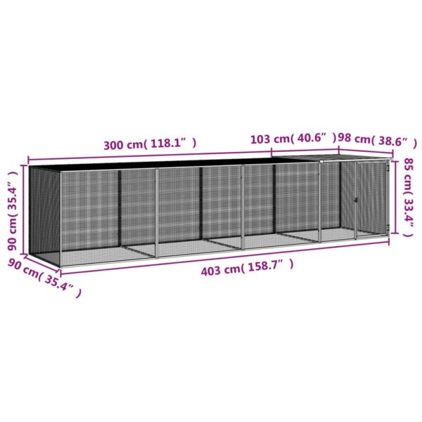 vidaXL Chicken Cage with Roof Anthracite 158.7"x38.6"x35.4" Galvanized Steel - Image 9