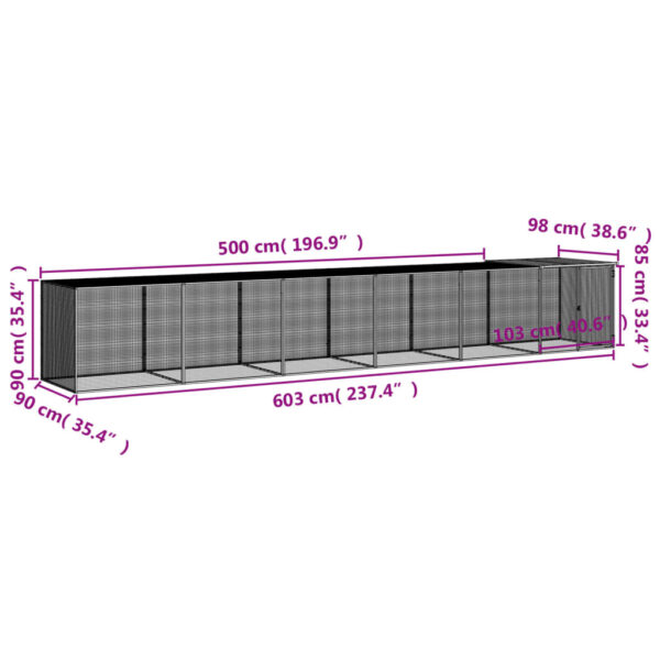 vidaXL Chicken Cage with Roof Anthracite 237.4"x38.6"x35.4" Galvanized Steel - Image 9