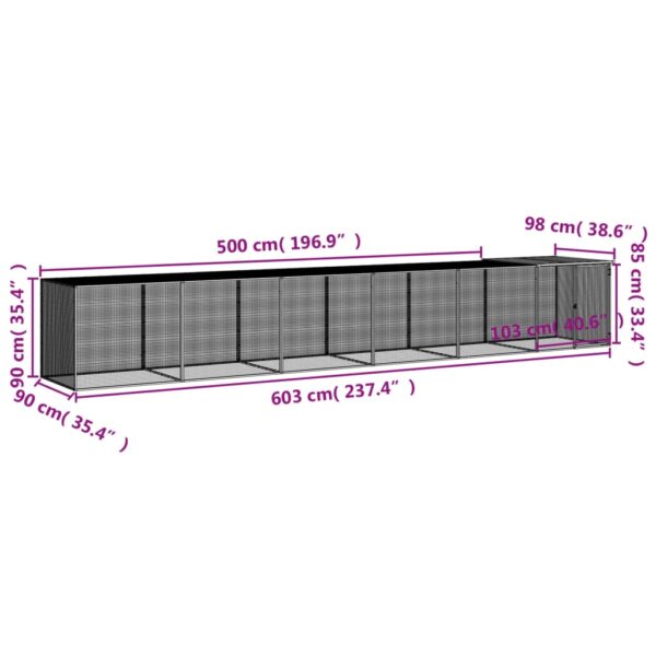 vidaXL Chicken Cage with Roof Light Gray 237.4"x38.6"x35.4" Galvanized Steel - Image 9