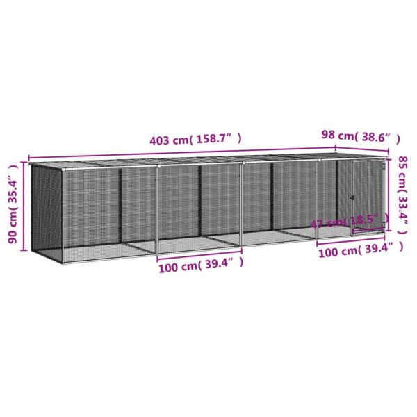 vidaXL Chicken Cage with Roof Anthracite 158.7"x38.6"x35.4" Galvanized Steel - Image 9