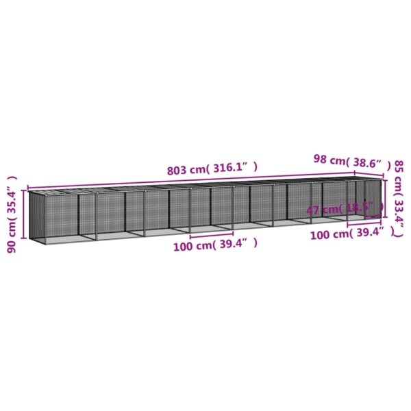 vidaXL Chicken Cage with Roof Anthracite 316.1"x38.6"x35.4" Galvanized Steel - Image 9