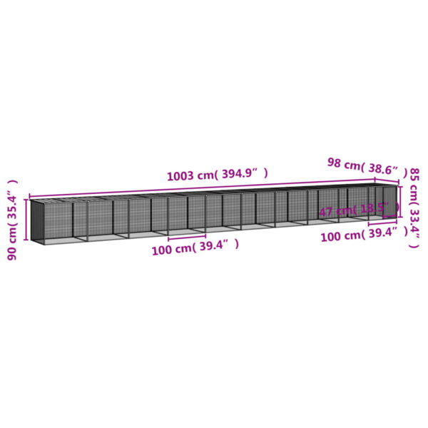 vidaXL Chicken Cage with Roof Anthracite 394.9"x38.6"x35.4" Galvanized Steel - Image 9