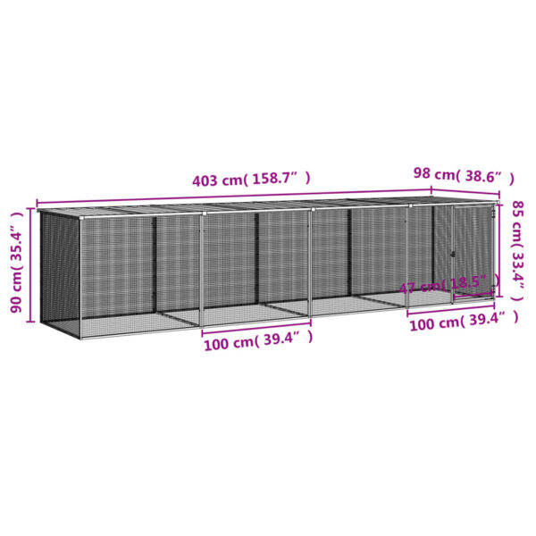 vidaXL Chicken Cage with Roof Light Gray 158.7"x38.6"x35.4" Galvanized Steel - Image 9