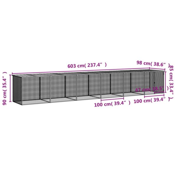 vidaXL Chicken Cage with Roof Light Gray 237.4"x38.6"x35.4" Galvanized Steel - Image 9