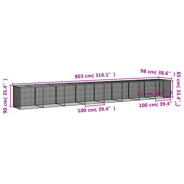 vidaXL Chicken Cage with Roof Light Gray 316.1"x38.6"x35.4" Galvanized Steel - Image 9