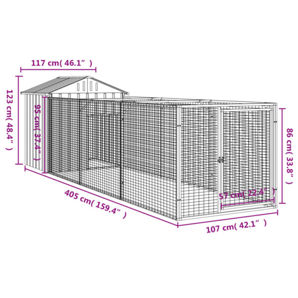 vidaXL Dog House with Roof Light Gray 46.1"x159.4"x48.4" Galvanized Steel - Image 8