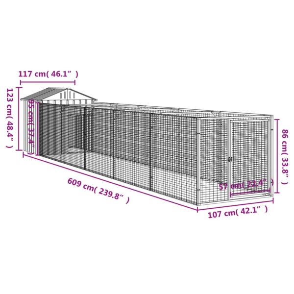 vidaXL Dog House with Roof Light Gray 46.1"x239.8"x48.4" Galvanized Steel - Image 9