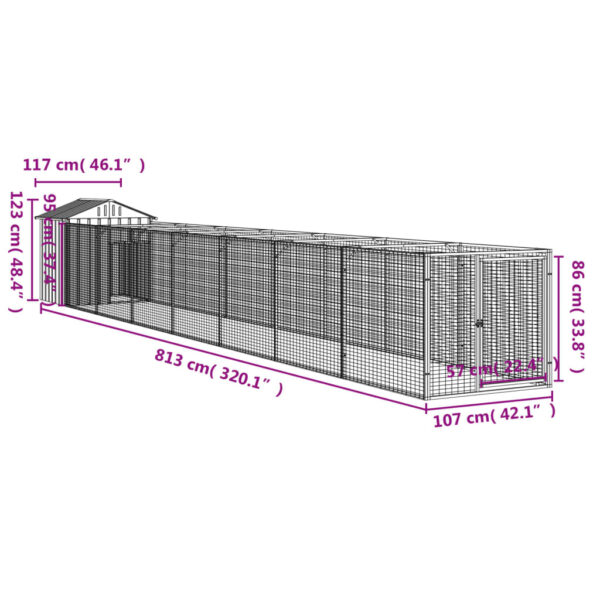 vidaXL Dog House with Roof Light Gray 46.1"x320.1"x48.4" Galvanized Steel - Image 9