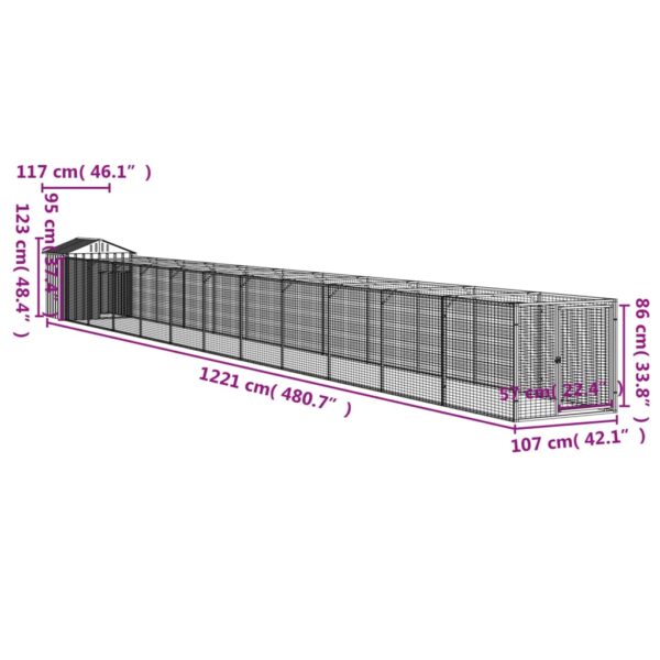 vidaXL Dog House with Roof Light Gray 46.1"x480.7"x48.4" Galvanized Steel - Image 9