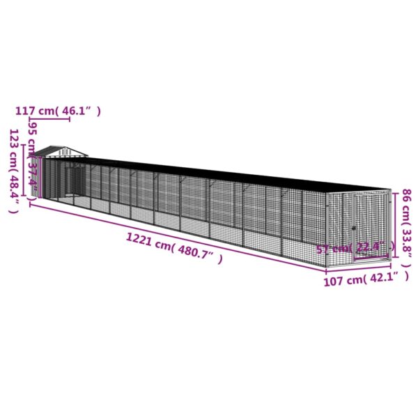 vidaXL Chicken Cage with Run Anthracite 46.1"x480.7"x48.4" Galvanized Steel - Image 8