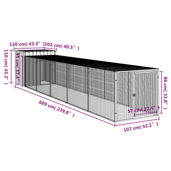 vidaXL Chicken Cage with Run Anthracite 43.3"x239.8"x43.3" Galvanized Steel - Image 8