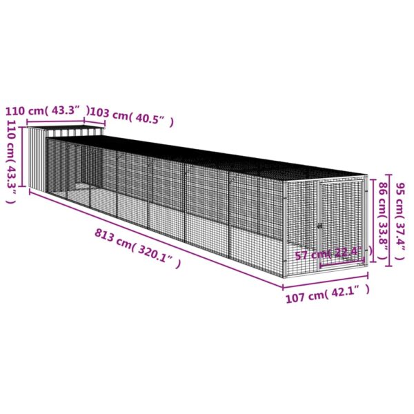 vidaXL Chicken Cage with Run Anthracite 43.3"x320.1"x43.3" Galvanized Steel - Image 8