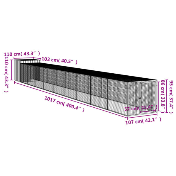 vidaXL Chicken Cage with Run Anthracite 43.3"x400.4"x43.3" Galvanized Steel - Image 8