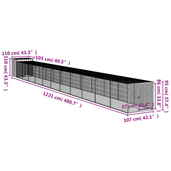 vidaXL Chicken Cage with Run Anthracite 43.3"x480.7"x43.3" Galvanized Steel - Image 8