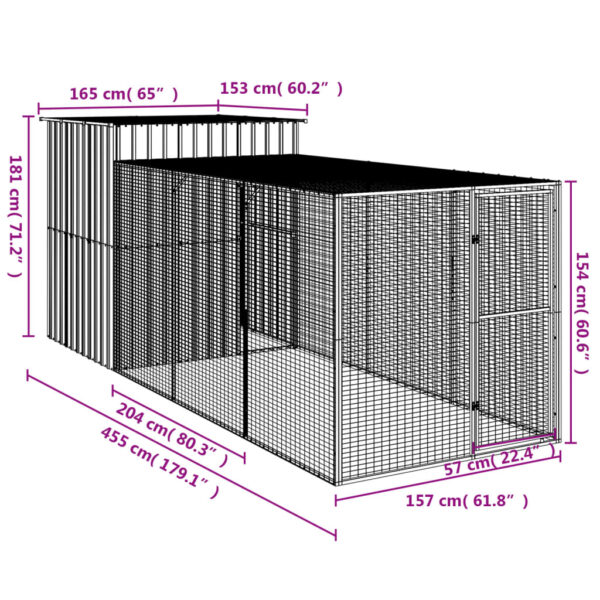 vidaXL Chicken Cage with Run Anthracite 65"x179.1"x71.3" Galvanized Steel - Image 8