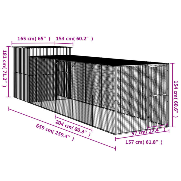 vidaXL Chicken Cage with Run Anthracite 65"x259.4"x71.3" Galvanized Steel - Image 8