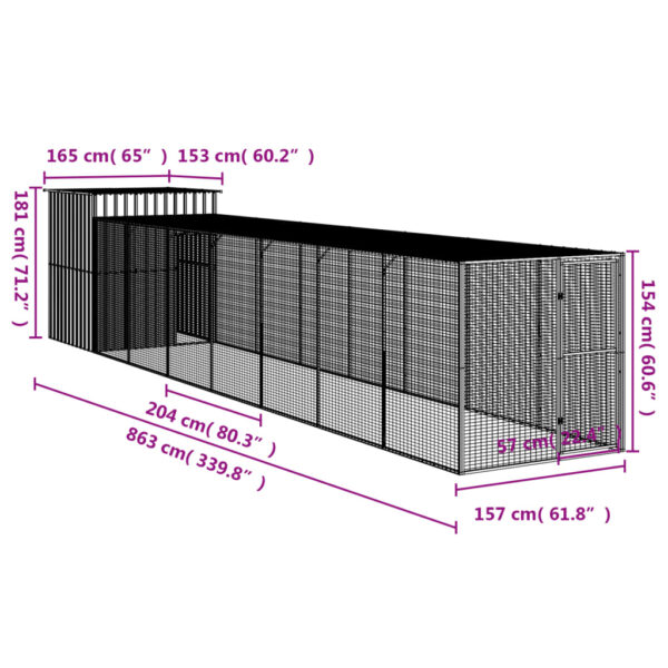 vidaXL Chicken Cage with Run Anthracite 65"x339.8"x71.3" Galvanized Steel - Image 8