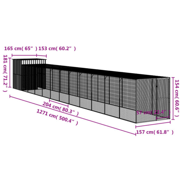 vidaXL Chicken Cage with Run Anthracite 65"x500.4"x71.3" Galvanized Steel - Image 8