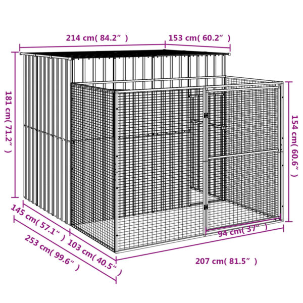 vidaXL Dog House with Run Anthracite 84.3"x99.6"x71.3" Galvanized Steel - Image 8