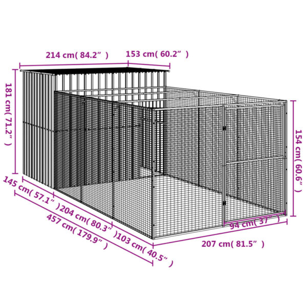 vidaXL Dog House with Run Anthracite 84.3"x179.9"x71.3" Galvanized Steel - Image 9