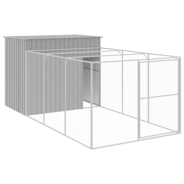 vidaXL Dog House with Run Light Gray 84.3"x179.9"x71.3" Galvanized Steel - Image 2