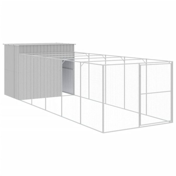 vidaXL Dog House with Run Light Gray 84.3"x260.2"x71.3" Galvanized Steel - Image 2