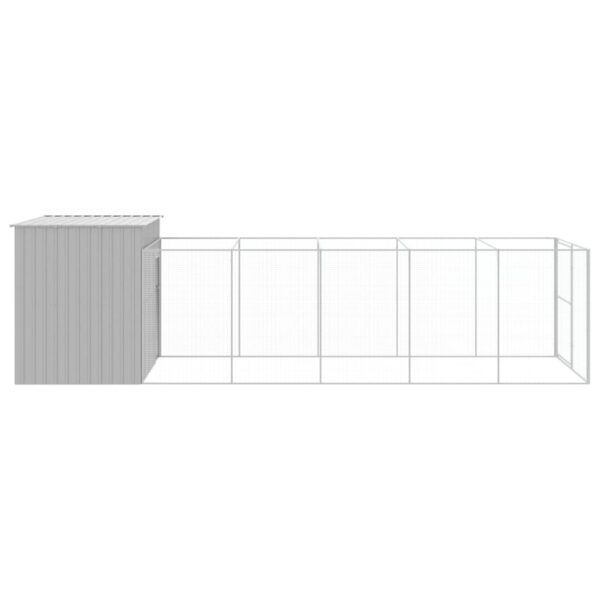 vidaXL Dog House with Run Light Gray 84.3"x260.2"x71.3" Galvanized Steel - Image 4