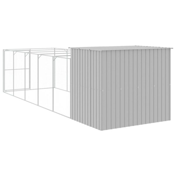 vidaXL Dog House with Run Light Gray 84.3"x260.2"x71.3" Galvanized Steel - Image 5