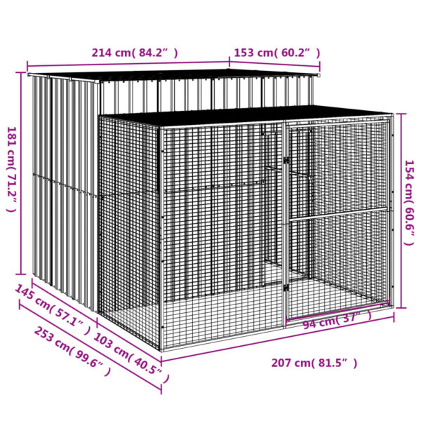 vidaXL Dog House with Run Anthracite 84.3"x99.6"x71.3" Galvanized Steel - Image 8