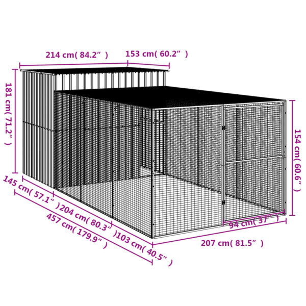 vidaXL Dog House with Run Anthracite 84.3"x179.9"x71.3" Galvanized Steel - Image 9