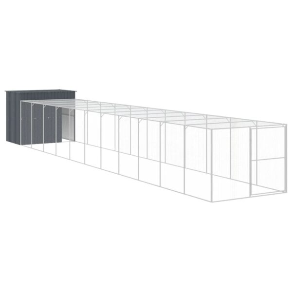 vidaXL Dog House with Run Anthracite 84.3"x501.2"x71.3" Galvanized Steel - Image 2