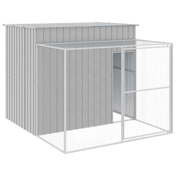 vidaXL Dog House with Run Light Gray 84.3"x99.6"x71.3" Galvanized Steel - Image 2