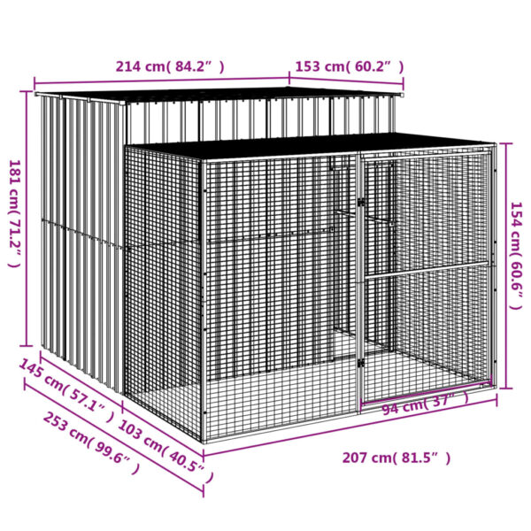 vidaXL Dog House with Run Light Gray 84.3"x99.6"x71.3" Galvanized Steel - Image 8