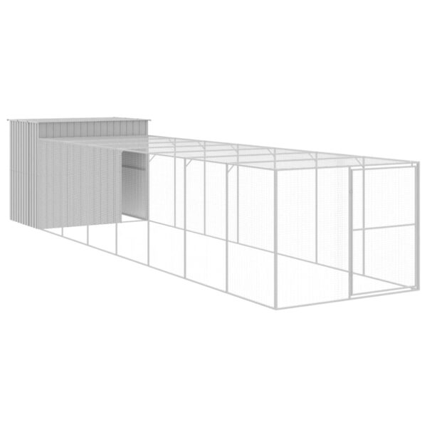 vidaXL Dog House with Run Light Gray 84.3"x340.6"x71.3" Galvanized Steel - Image 2