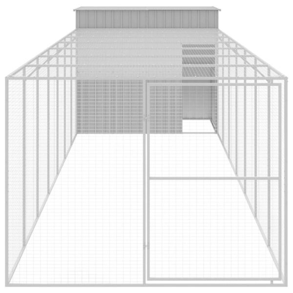 vidaXL Dog House with Run Light Gray 84.3"x340.6"x71.3" Galvanized Steel - Image 3