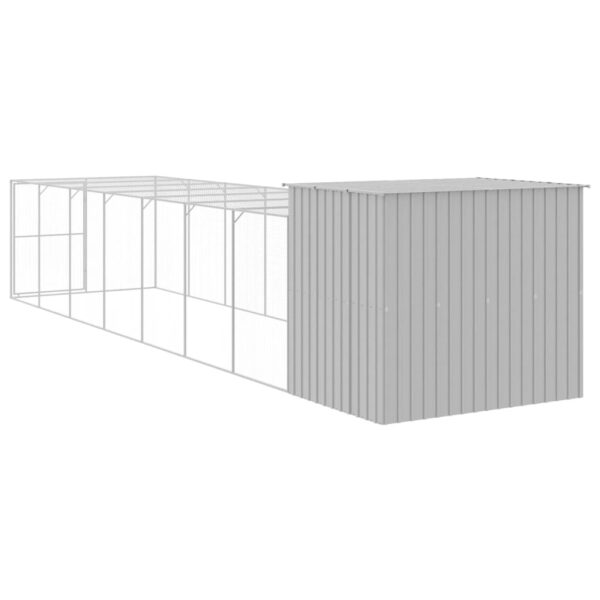 vidaXL Dog House with Run Light Gray 84.3"x340.6"x71.3" Galvanized Steel - Image 5