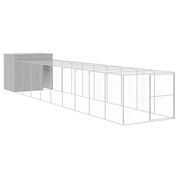 vidaXL Dog House with Run Light Gray 84.3"x420.9"x71.3" Galvanized Steel - Image 2