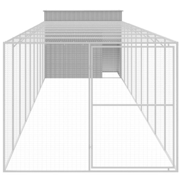 vidaXL Dog House with Run Light Gray 84.3"x420.9"x71.3" Galvanized Steel - Image 3