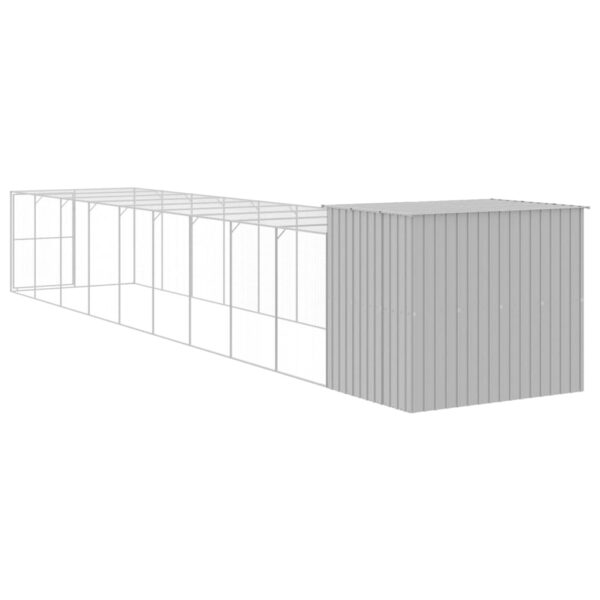 vidaXL Dog House with Run Light Gray 84.3"x420.9"x71.3" Galvanized Steel - Image 5