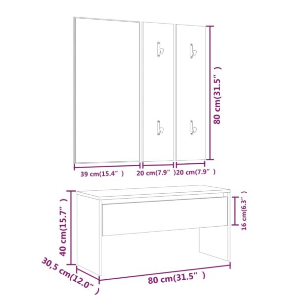 vidaXL Hallway Furniture Set Black Engineered Wood - Image 8