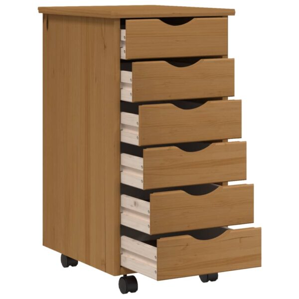 vidaXL Rolling Cabinet with Drawers MOSS Honey Brown Solid Wood Pine - Image 3