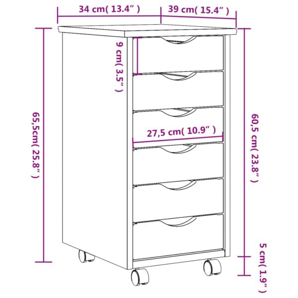 vidaXL Rolling Cabinet with Drawers MOSS White Solid Wood Pine - Image 9