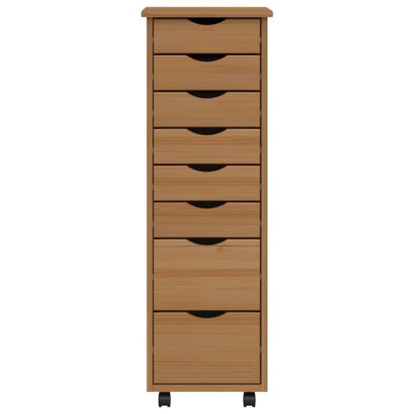 vidaXL Rolling Cabinet with Drawers MOSS Honey Brown Solid Wood Pine - Image 4