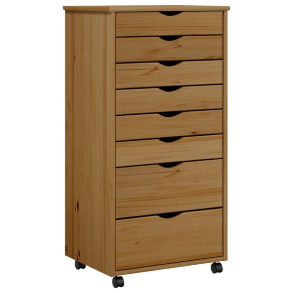 vidaXL Rolling Cabinet with Drawers MOSS Honey Brown Solid Wood Pine - Image 2